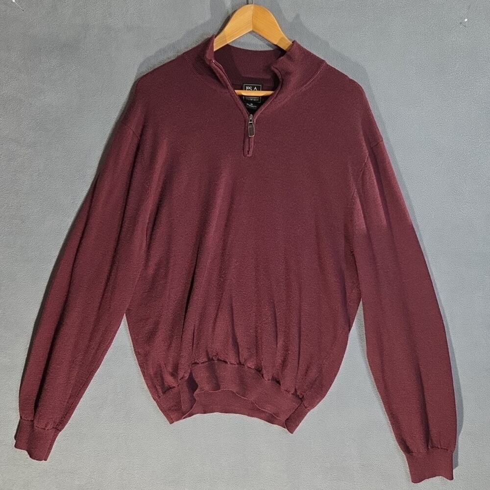 Jos A Bank Traveler 1/4 Zip Pullover Merino Wool Sweater 2XL Burgundy Mock Neck
